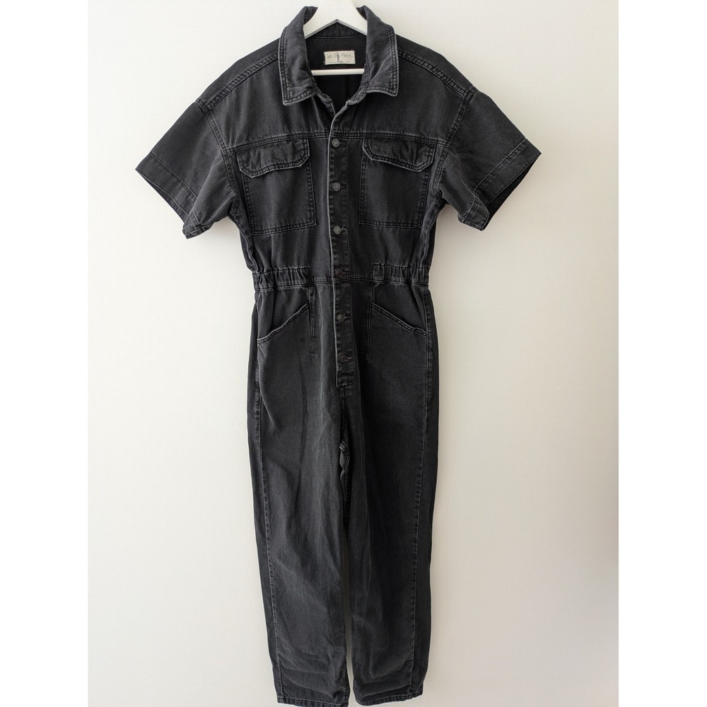 We The Free Free People Denim Jumpsuit Black Short Sleeve Utility Romper Large